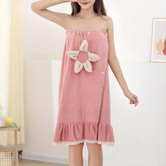 Flower Pattern Wearable Bath Towel for Adults Absorbent Bathrobe