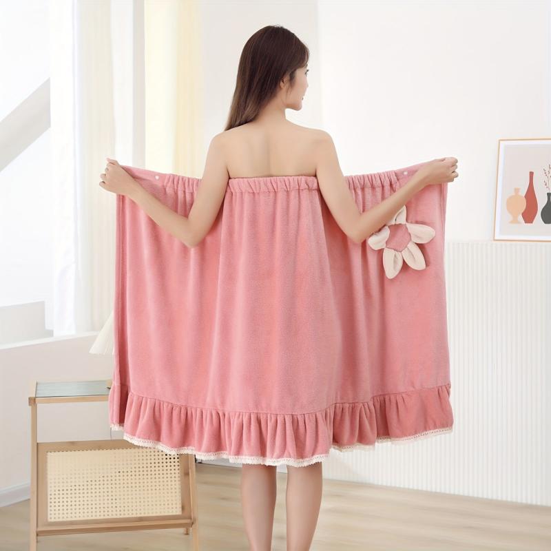 Flower Pattern Wearable Bath Towel for Adults Absorbent Bathrobe