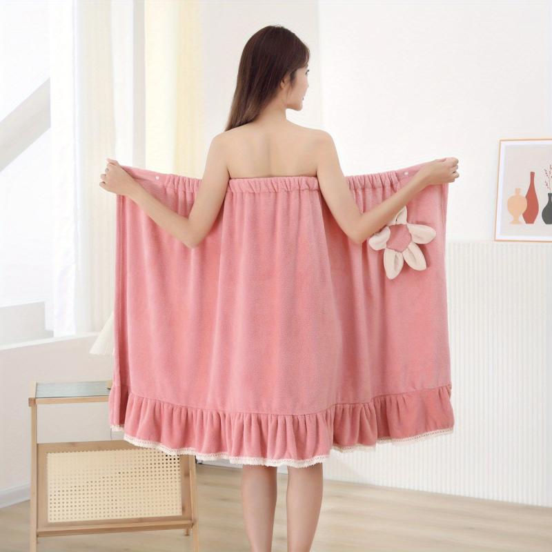 Flower Pattern Wearable Bath Towel for Adults Absorbent Bathrobe