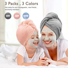 Microfiber Hair Towel Hair Turbans for Wet Hair Drying Anti Frizz Pink Grey