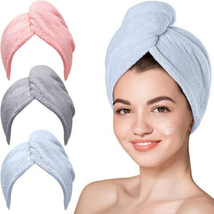 Microfiber Hair Towel Hair Turbans for Wet Hair Drying Anti Frizz Pink Grey