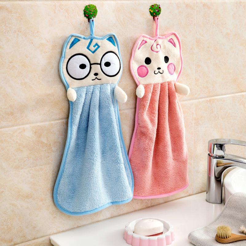 Cat Pattern Hanging Towel Absorbent Soft Towel