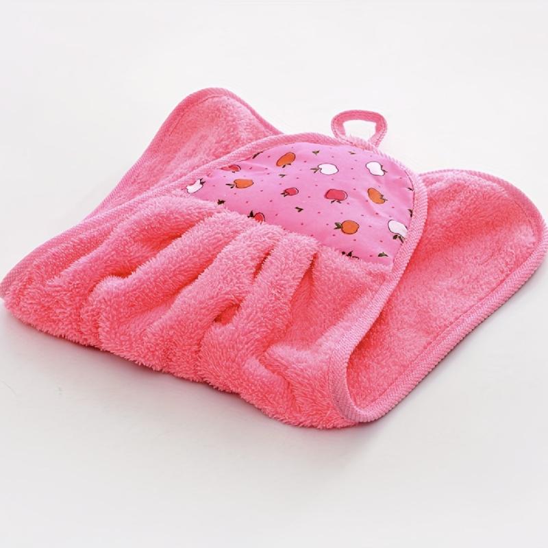 Soft Coral Velvet Fingertip Towel with Fruit Pattern Hangs for Drying Hands