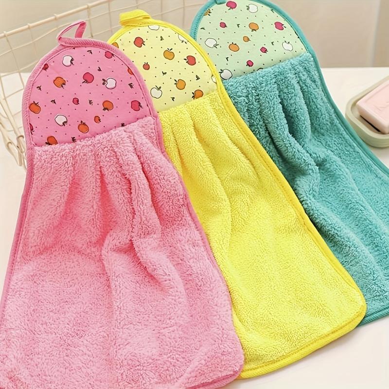 Soft Coral Velvet Fingertip Towel with Fruit Pattern Hangs for Drying Hands
