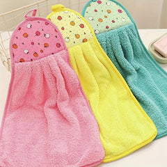 Soft Coral Velvet Fingertip Towel with Fruit Pattern Hangs for Drying Hands