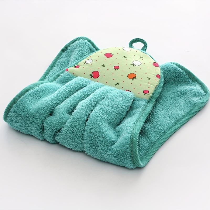 Soft Coral Velvet Fingertip Towel with Fruit Pattern Hangs for Drying Hands