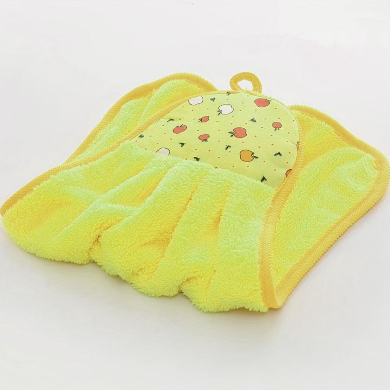 Soft Coral Velvet Fingertip Towel with Fruit Pattern Hangs for Drying Hands