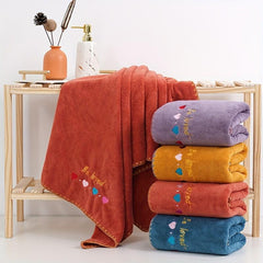 Embroidered Coral Fleece Bath Towel Soft Skin-friendly Absorbent Thickened Towel