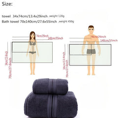 2pcs Soft Cotton Towel Set Thick Absorbent Bathroom Towels