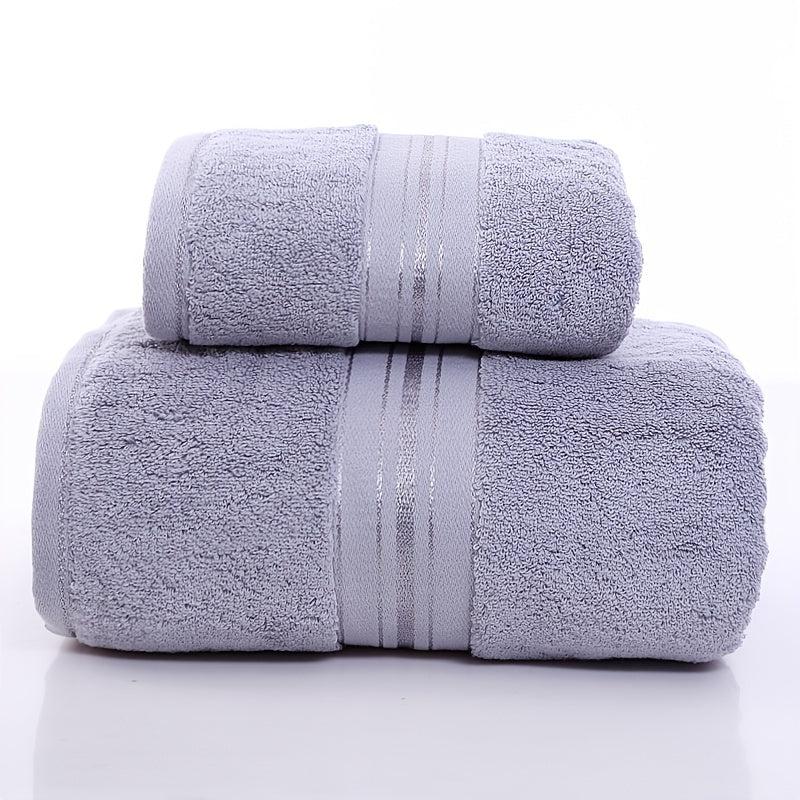 2pcs Soft Cotton Towel Set Thick Absorbent Bathroom Towels