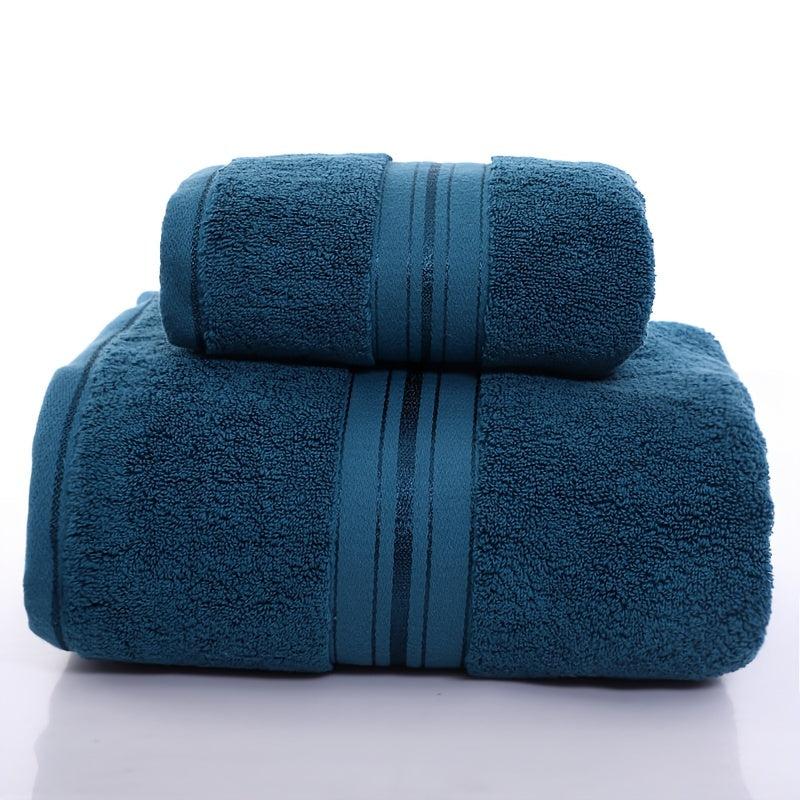 2pcs Soft Cotton Towel Set Thick Absorbent Bathroom Towels