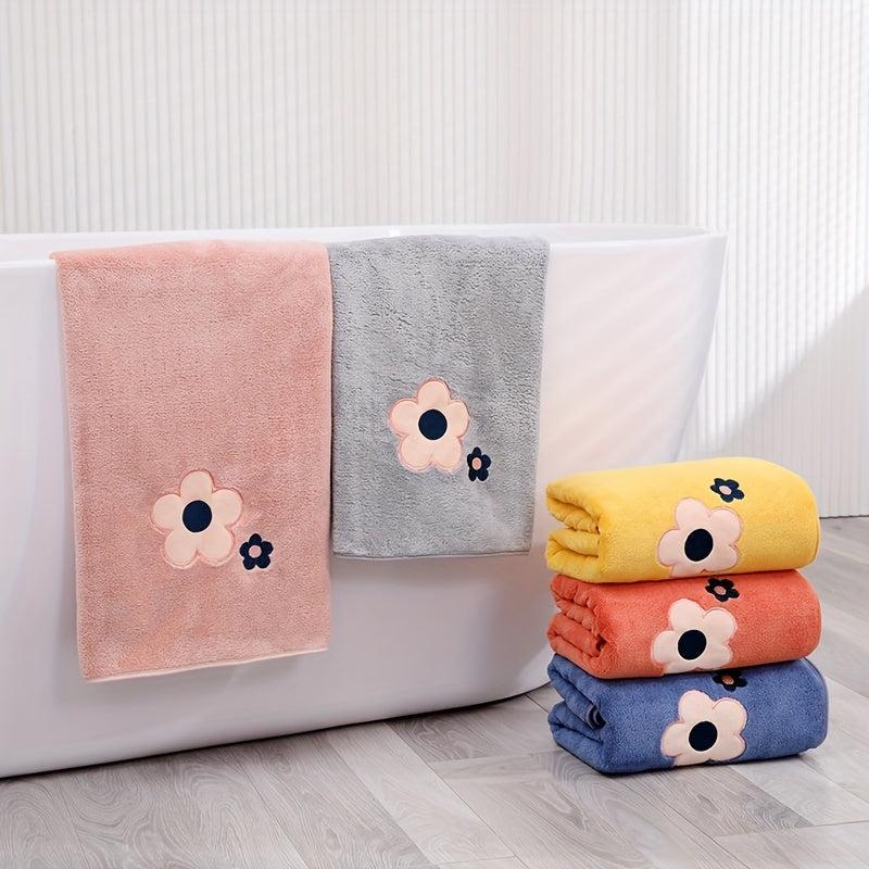 Soft Flower Pattern Bath Towel - Quick Dry & Absorbent - 55x12