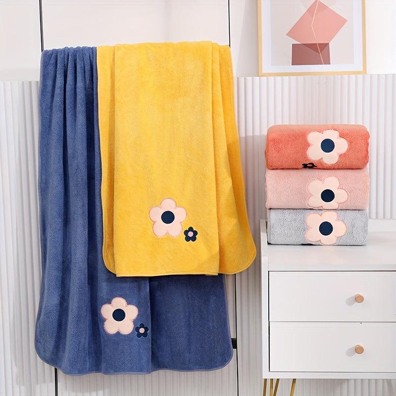 Soft Flower Pattern Bath Towel - Quick Dry & Absorbent - 55x12