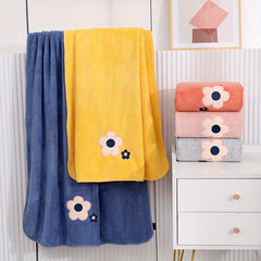 Soft Flower Pattern Bath Towel - Quick Dry & Absorbent - 55x12