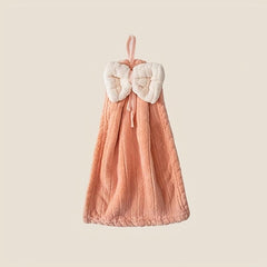 Coral Fleece Bow Decor Fingertip Towel Hanging Loop for Bathroom