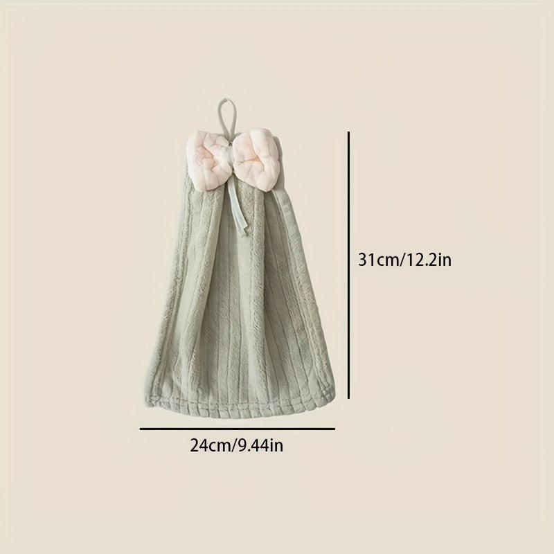 Coral Fleece Bow Decor Fingertip Towel Hanging Loop for Bathroom