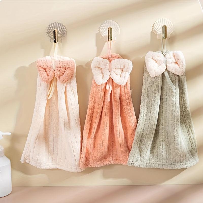 Coral Fleece Bow Decor Fingertip Towel Hanging Loop for Bathroom