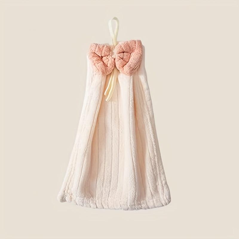 Coral Fleece Bow Decor Fingertip Towel Hanging Loop for Bathroom