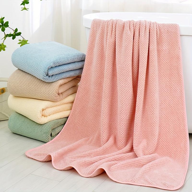 Adult Microfiber Bath Towel Solid Plaid Jacquard Coral Fleece Absorbent Bath Tow