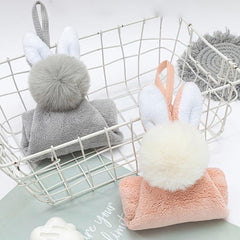 Coral Fleece Rabbit Ears Hanging Towel, Absorbent Soft Hand Towel