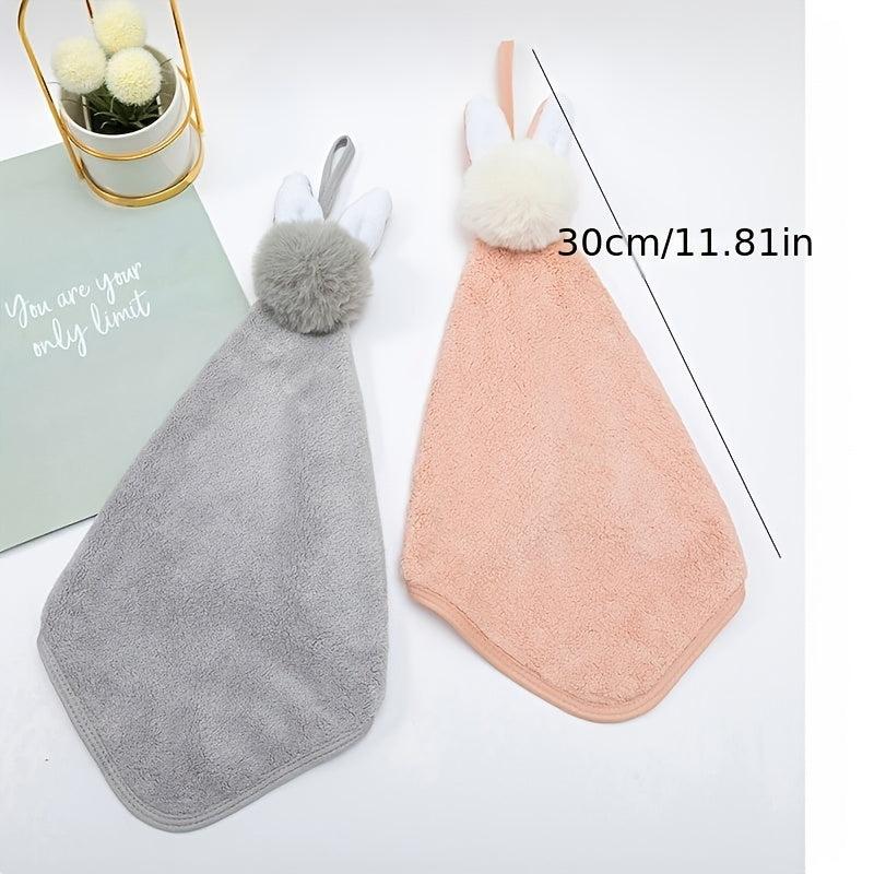 Coral Fleece Rabbit Ears Hanging Towel, Absorbent Soft Hand Towel