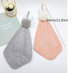Coral Fleece Rabbit Ears Hanging Towel, Absorbent Soft Hand Towel