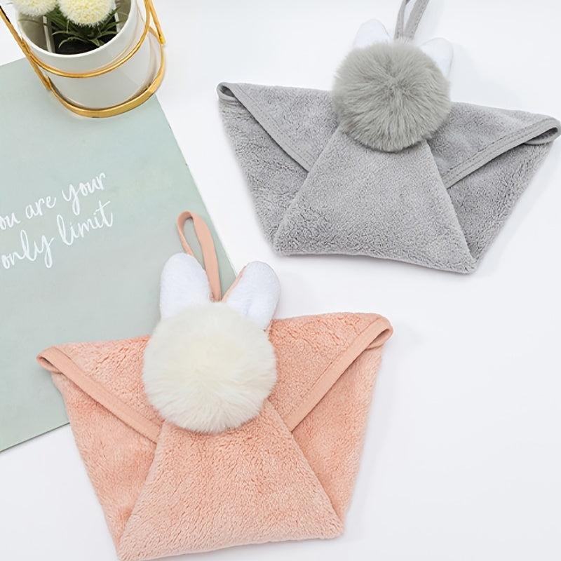 Coral Fleece Rabbit Ears Hanging Towel, Absorbent Soft Hand Towel