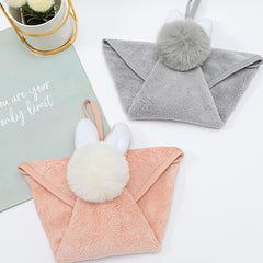 Coral Fleece Rabbit Ears Hanging Towel, Absorbent Soft Hand Towel