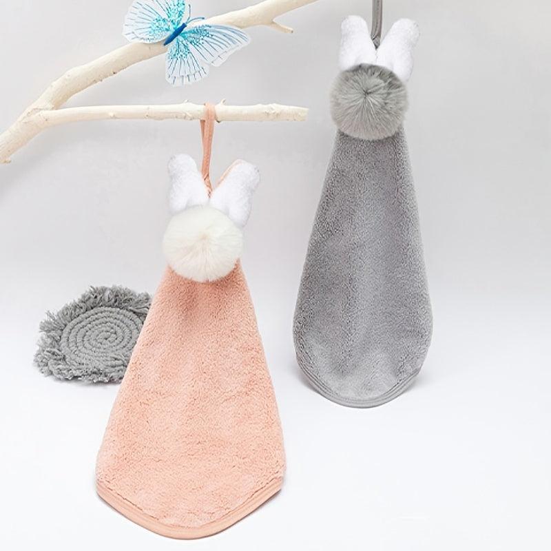 Coral Fleece Rabbit Ears Hanging Towel, Absorbent Soft Hand Towel