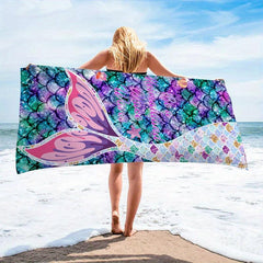 Mermaid Tail Pattern Beach Towel Quick Dry Sand Absorbent Soft Outdoor Travel