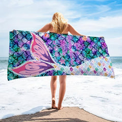 Mermaid Tail Pattern Beach Towel Quick Dry Sand Absorbent Soft Outdoor Travel