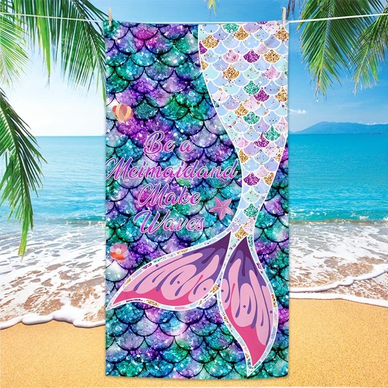 Mermaid Tail Pattern Beach Towel Quick Dry Sand Absorbent Soft Outdoor Travel