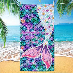 Mermaid Tail Pattern Beach Towel Quick Dry Sand Absorbent Soft Outdoor Travel