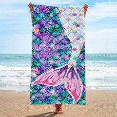 Mermaid Tail Pattern Beach Towel Quick Dry Sand Absorbent Soft Outdoor Travel