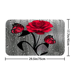 Rose Waterproof Bathmat & Shower Curtain Flowers Pattern Bath Curtain