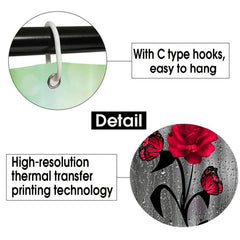 Rose Waterproof Bathmat & Shower Curtain Flowers Pattern Bath Curtain
