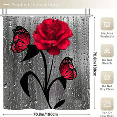 Rose Waterproof Bathmat & Shower Curtain Flowers Pattern Bath Curtain