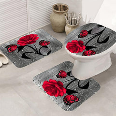 Rose Waterproof Bathmat & Shower Curtain Flowers Pattern Bath Curtain