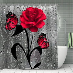 Rose Waterproof Bathmat & Shower Curtain Flowers Pattern Bath Curtain