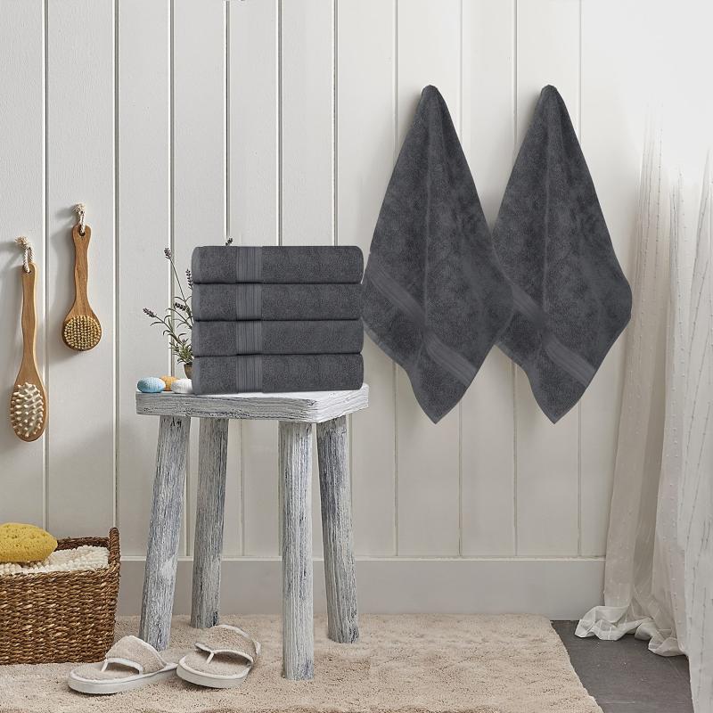 6 Pack Soft Cotton Hand Towels for Gym and Spa Dark Gray