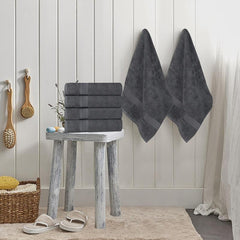 6 Pack Soft Cotton Hand Towels for Gym and Spa Dark Gray