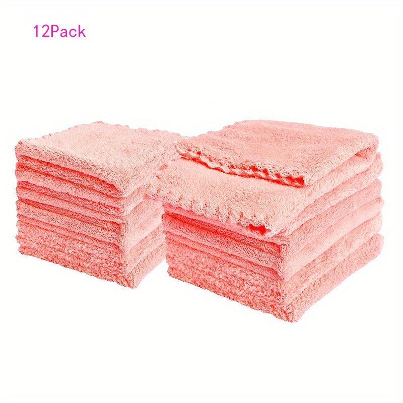 12pcs Soft Washcloths Coral Fleece Handkerchiefs Small Square Towel