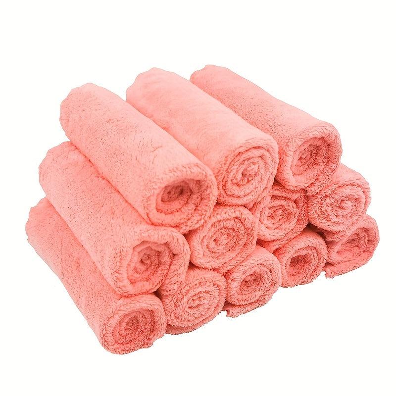 12pcs Soft Washcloths Coral Fleece Handkerchiefs Small Square Towel
