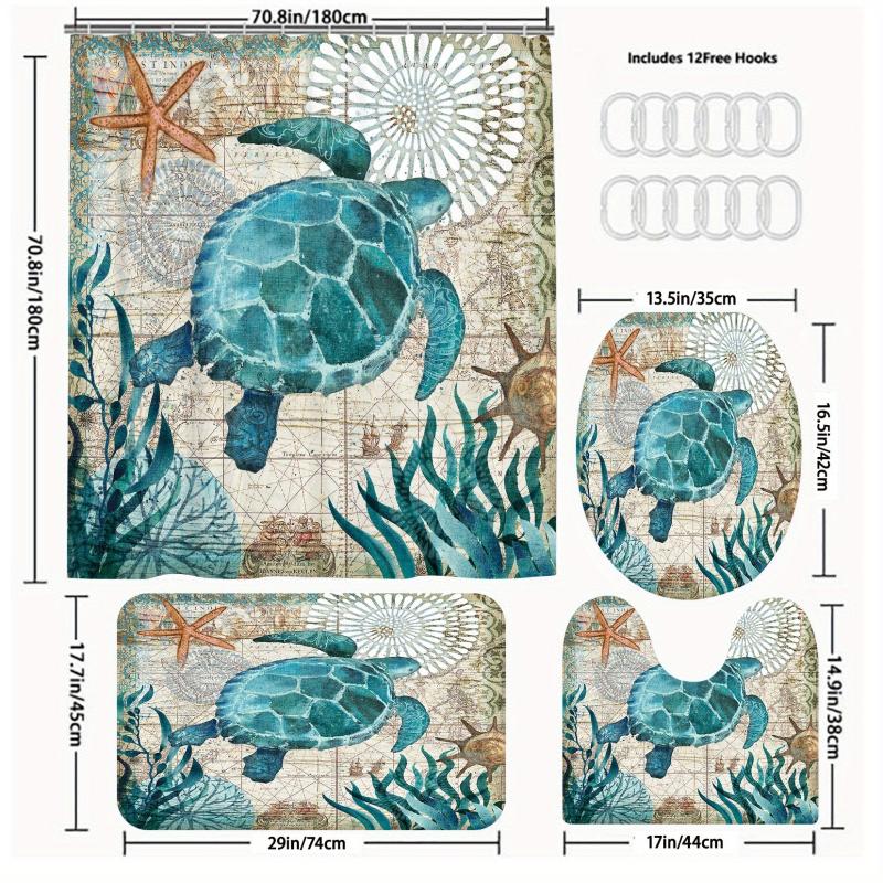 Sea Turtle Series Shower Curtain Set with 12 Hooks
