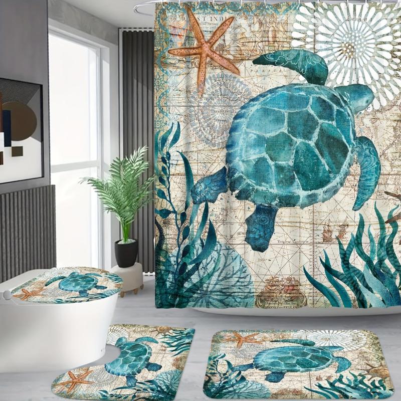 Sea Turtle Series Shower Curtain Set with 12 Hooks