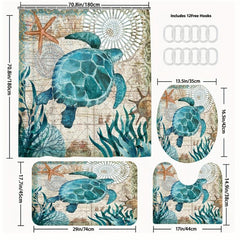 Sea Turtle Series Shower Curtain Set with 12 Hooks