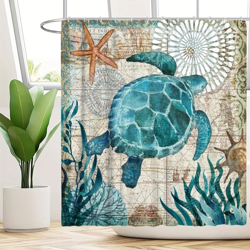 Sea Turtle Series Shower Curtain Set with 12 Hooks