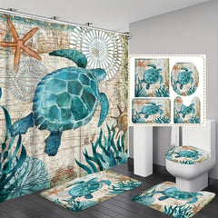 Sea Turtle Series Shower Curtain Set with 12 Hooks