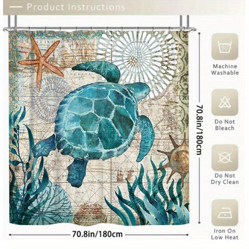 Sea Turtle Series Shower Curtain Set with 12 Hooks