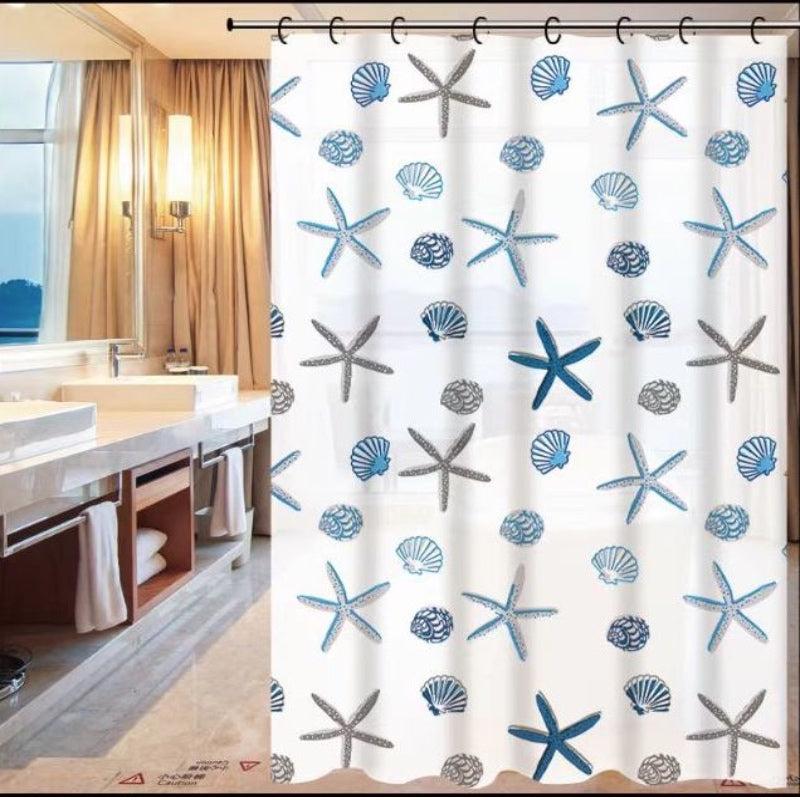 PEVA Shower Curtain, Conch Starfish Design, 71''x